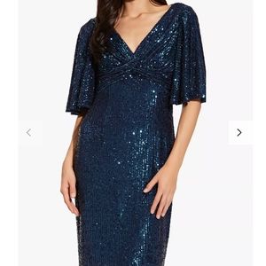 Adrianna Papell Sequin Twist Front Midi Cocktail Dress In Twilight